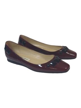 Jimmy Choo Slip On Leather Flats Burgundy with Black Accents Size EU 37.5